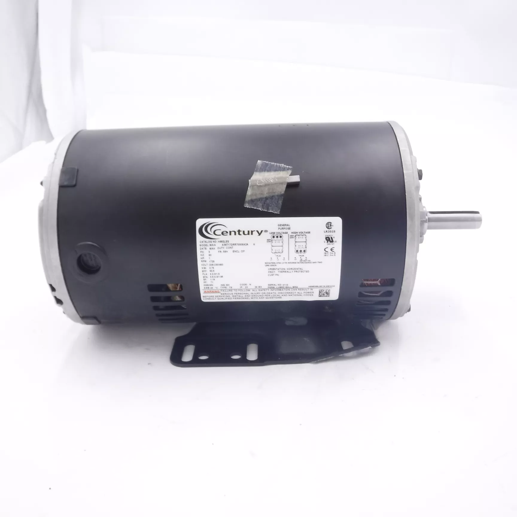 1 HP Century 3 Phase Motor 60 Hz 1725 RPM, A56T17DRR70006a2a