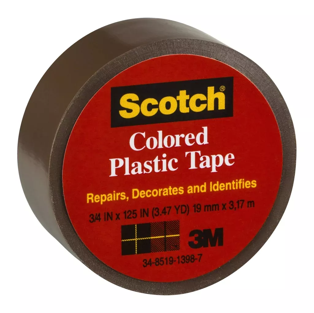 3M 190BRO Colored Plastic Tape, 3/4'' x 125'', Brown
