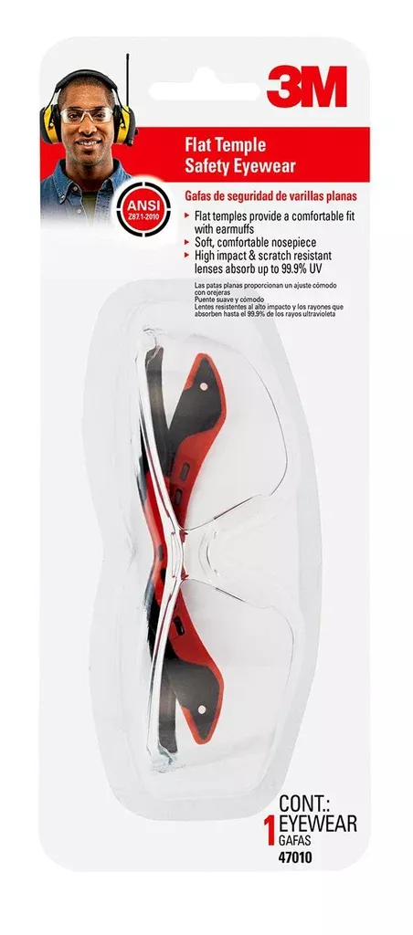3M 47010-WV6 Flat Temple Safety Eyewear with Scratch Resistant Lens, Clear Lenses