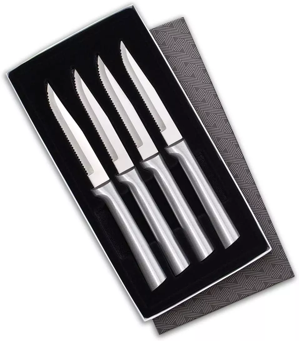 4 Piece Steak Knife Set by Rada - Silver or Black Handles