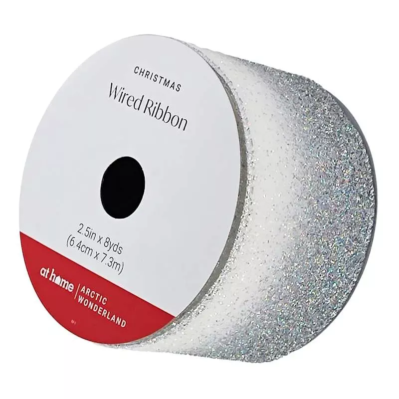 8-Yard Silver & White Glitter Ribbon, 2.5"