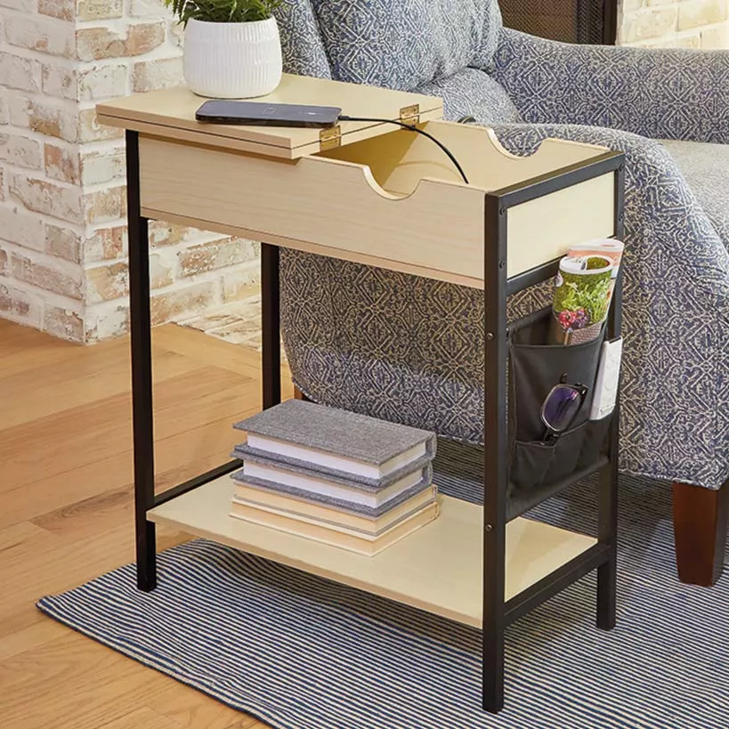 Accent Storage Side Table with Flip-Top and Charging Outlet