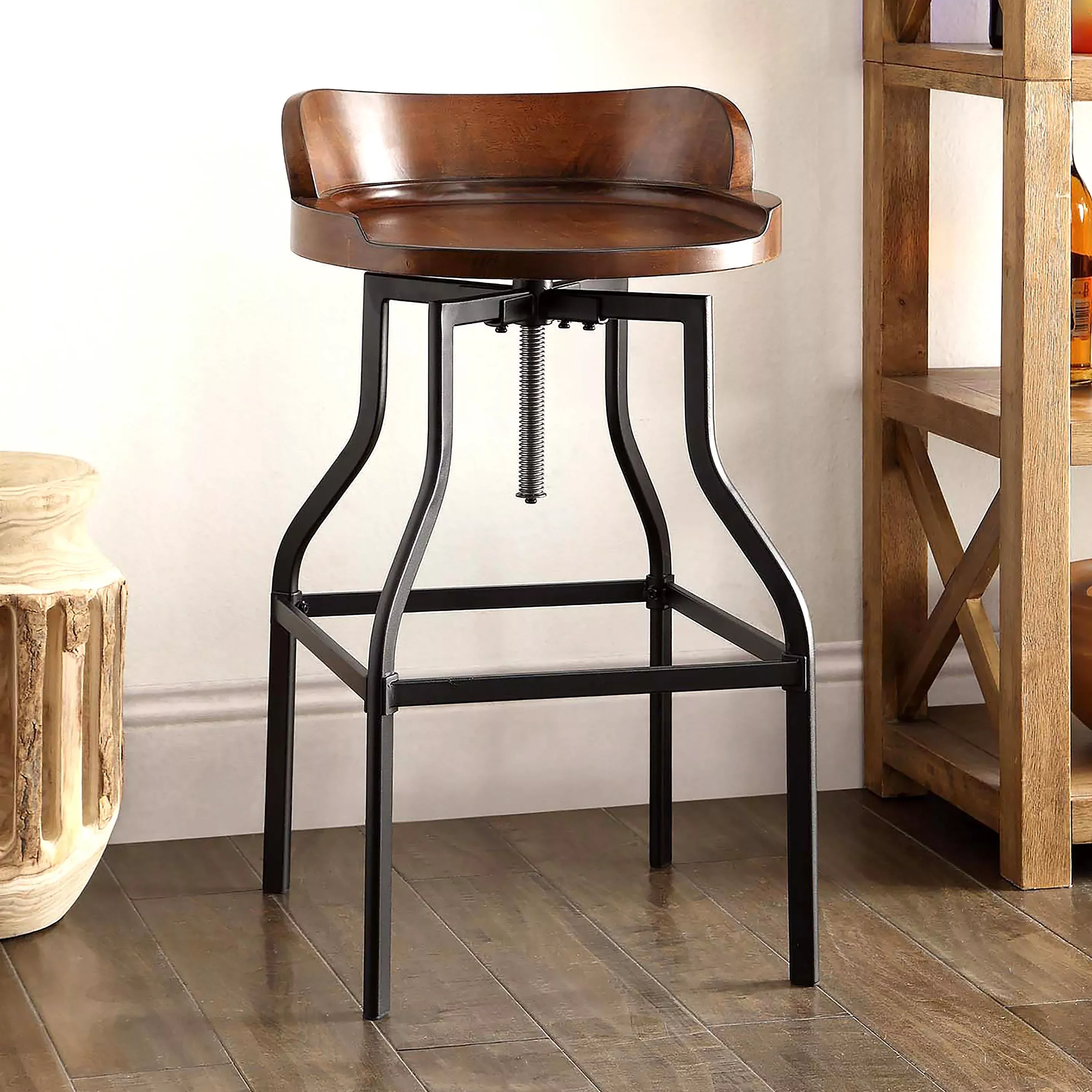 Adjustable Height Barrel-Style Low Back Stool