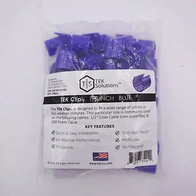 (Bag of 100) TEK SOLUTIONS TEK-CP1-12-BU Cable Clip Blue 1/2″ .53″ .73″ .75″