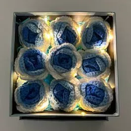 Blue Gradient Crochet 9 Rose Heads in Square Flower Gift Box | Large Size