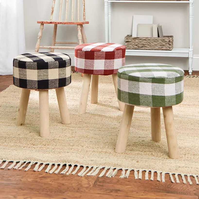 Buffalo Check Round Footstool Ottoman