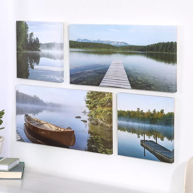 Canvas Wall Art 4 Piece Set Featuring Lake View With Boat And Dock