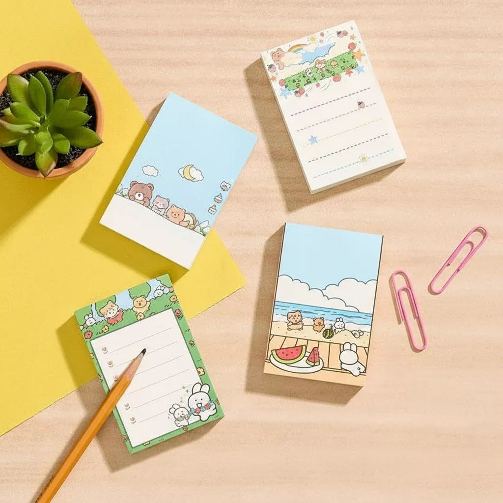 Cartoon Memo Writing Notepads - Set of 4