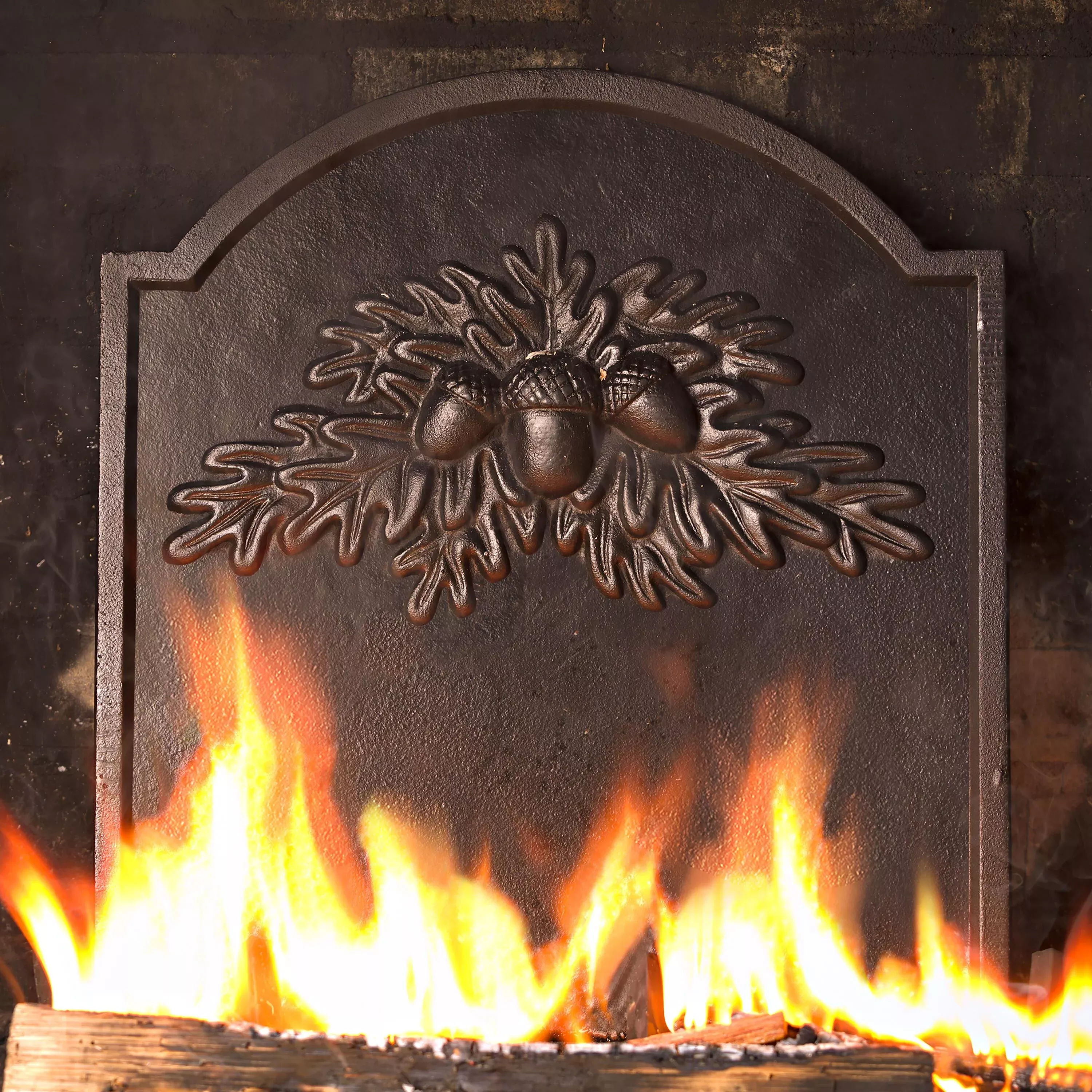 Cast Iron Fireback with Oak Leaf Design