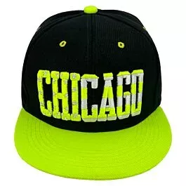CHICAGO Embroidered Neon Green and Black Snapback Hats