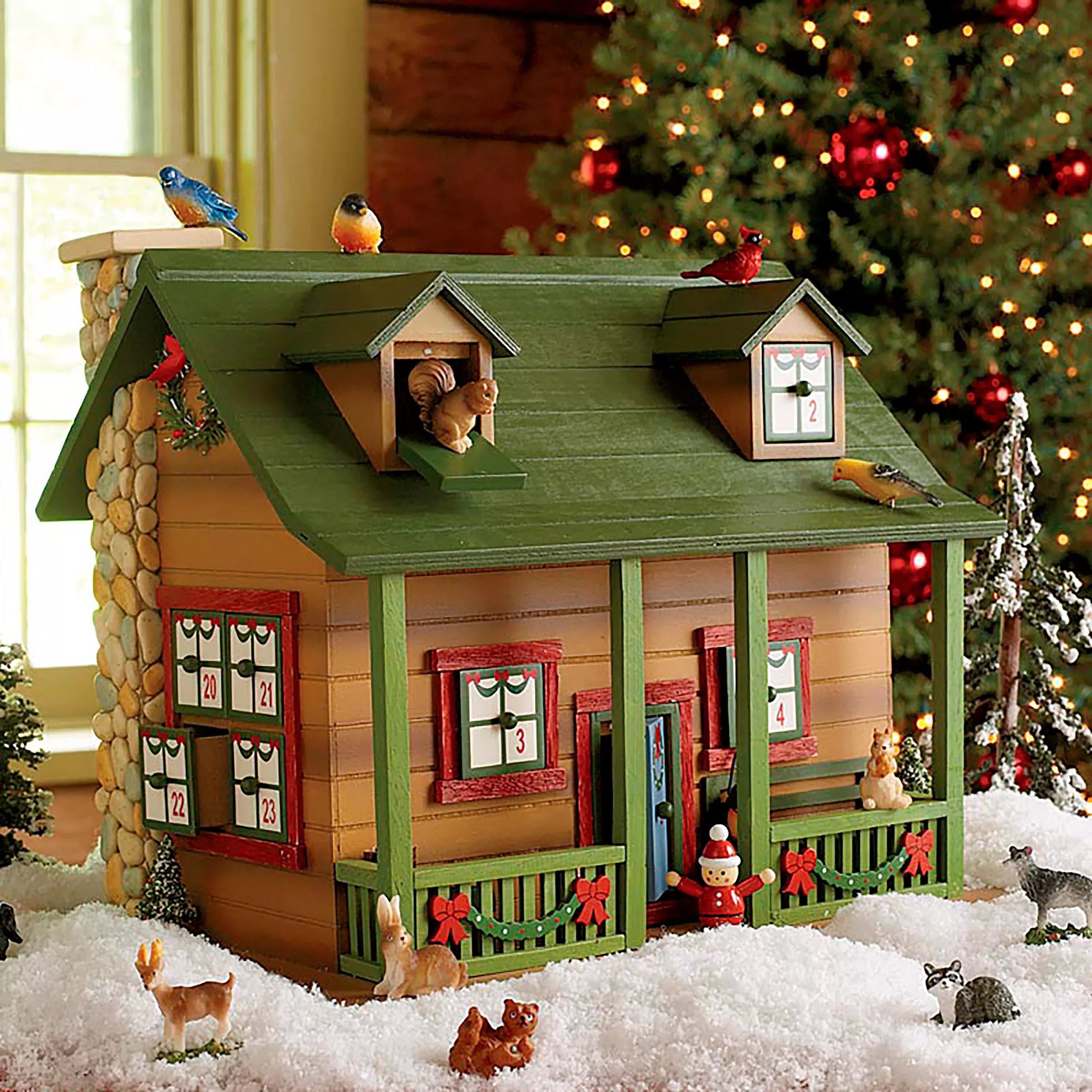 Christmas Advent Cabin with Woodland Animals and Santa