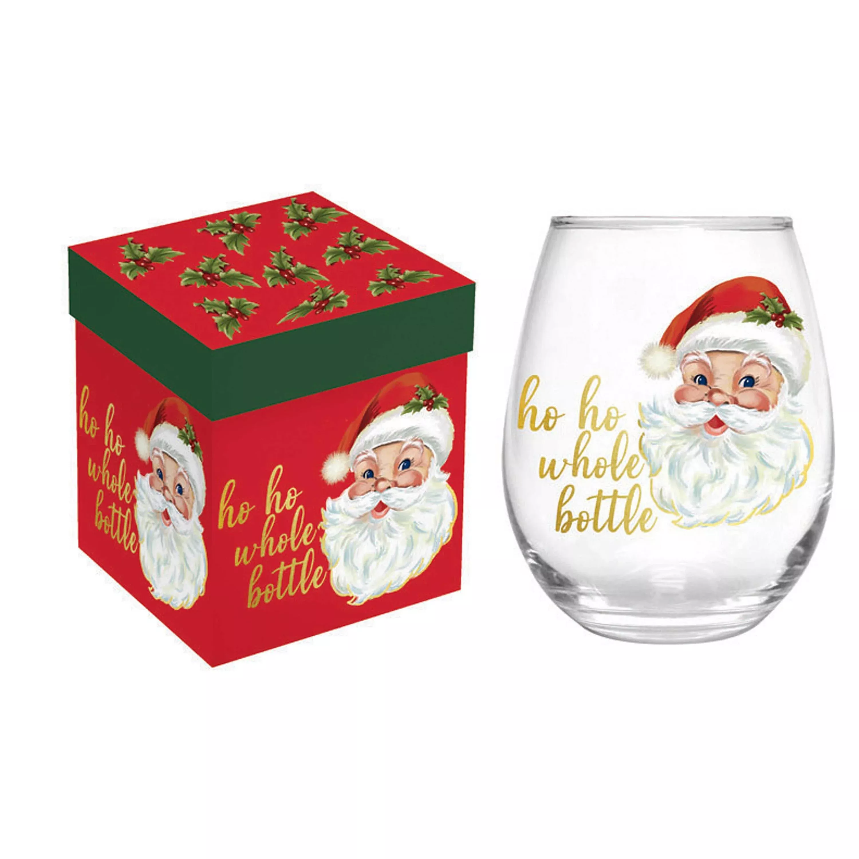 Christmas Vacation Wine Glass Stemless Glass, Ho Ho Whole Bottle, 17oz, Gift Box