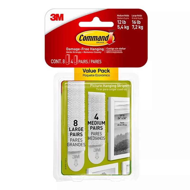 Command™ Medium & Large Picture Hanging Strips, 4-Sets of Medium, 8-Sets of Large/Pack
