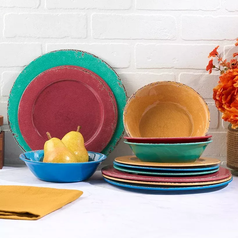 Crackle Lightweight Melamine Dinnerware Set - 12-Pc.