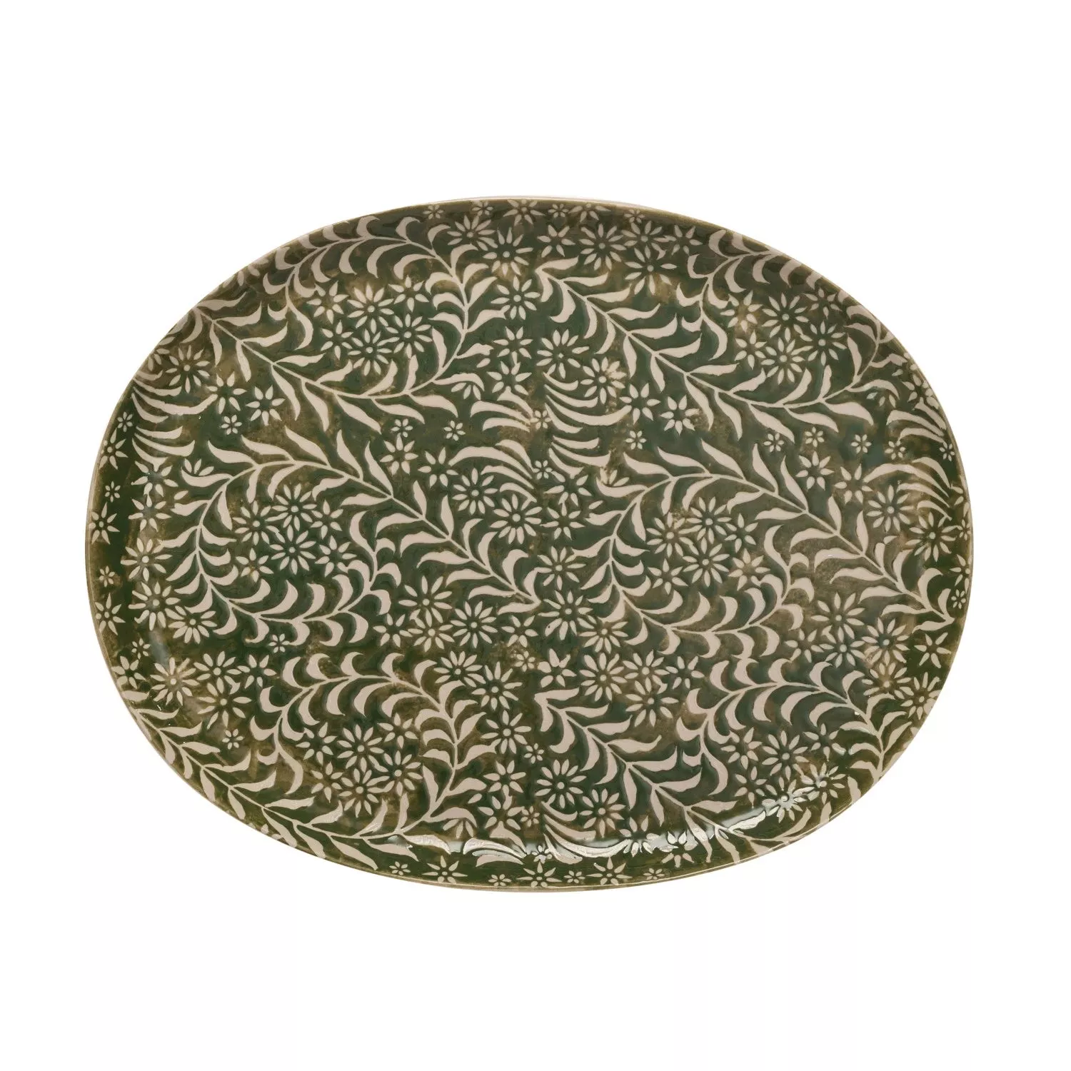 Creative Co-op - Oval Stoneware Botanical Platter