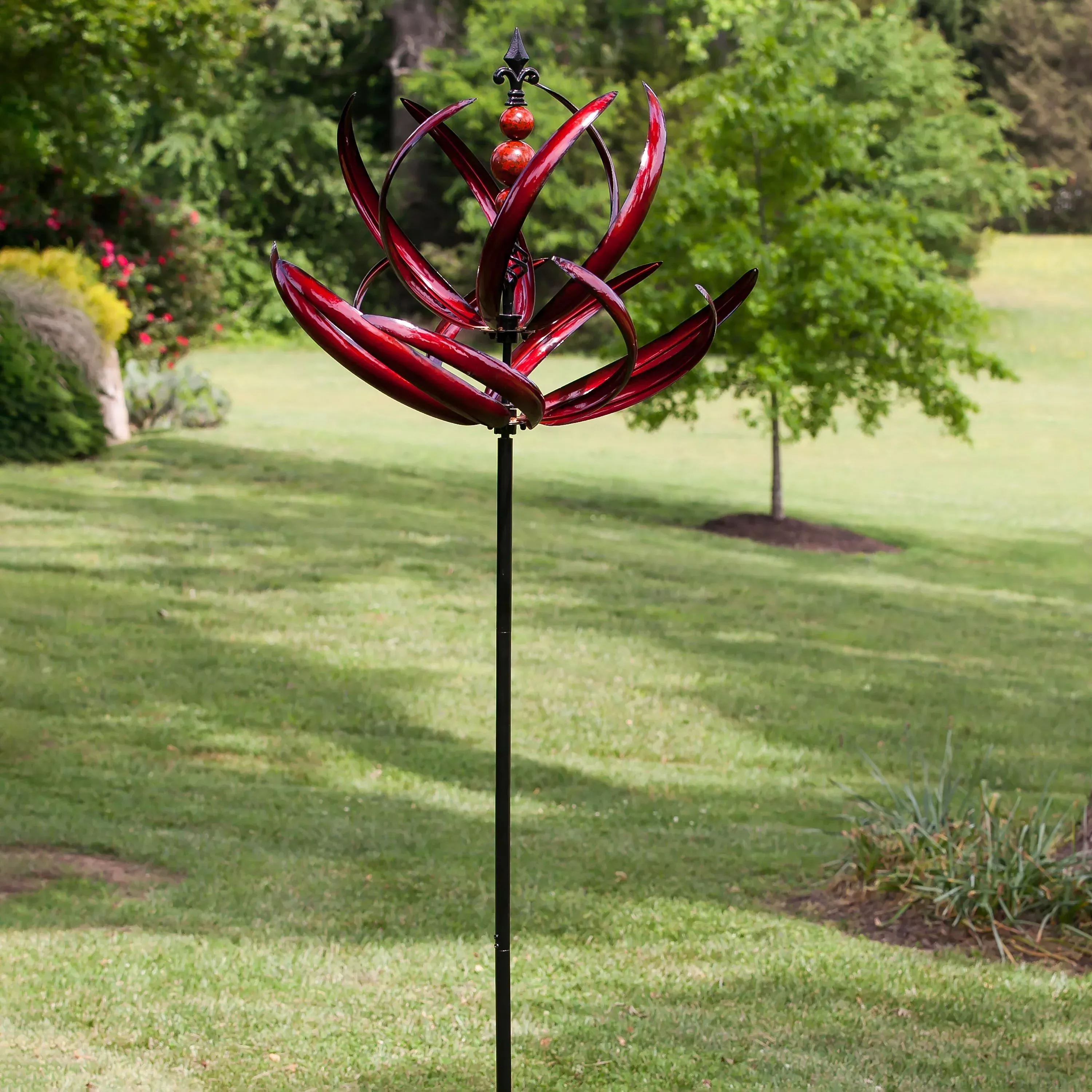 Crimson Lotus Metal Wind Spinner