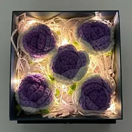 Crochet 5-Purple Gradient Rose Heads in Square Gift Box | Middle Size