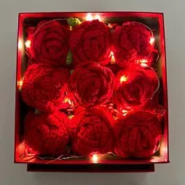 Crochet 9 Red Rose Heads in Square Flower Gift Box | Large Size