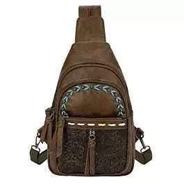 Dark Brown Western Crossbody Bag with Tooled Detailing