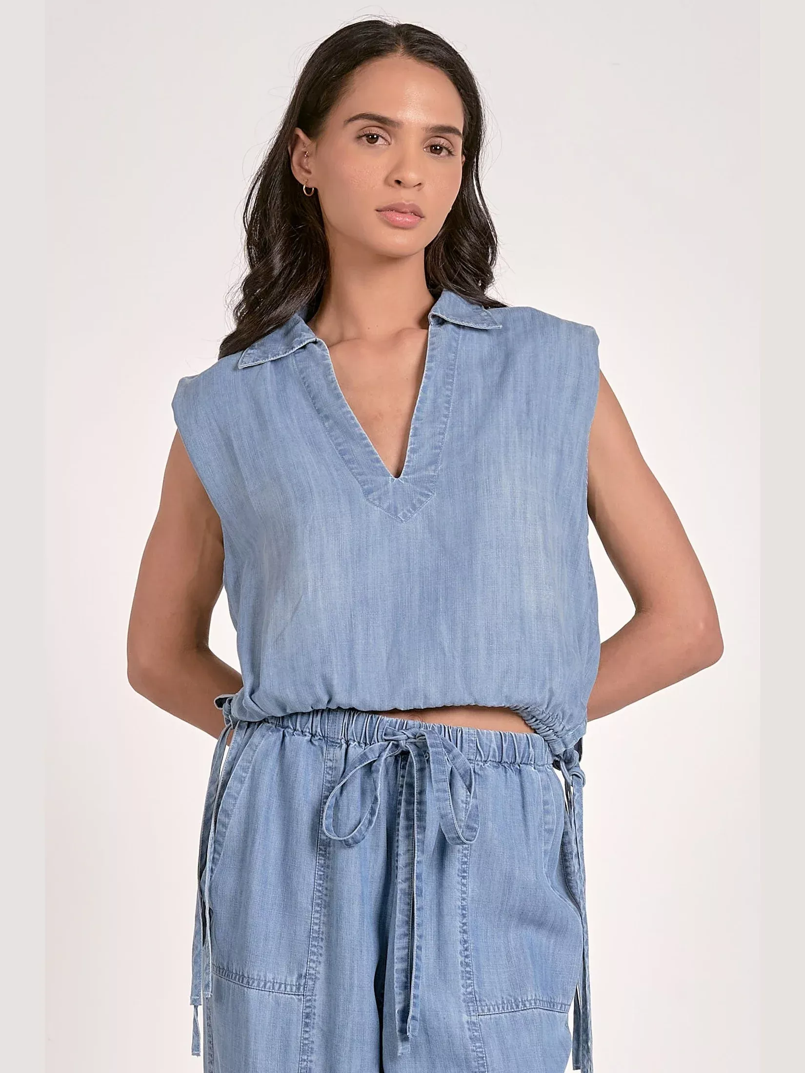 Denim V-Neck Top