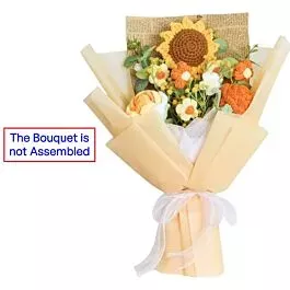 DIY Orange Crochet Sunflowers, Roses and Puff Flowers Bouquets l Not Assembled