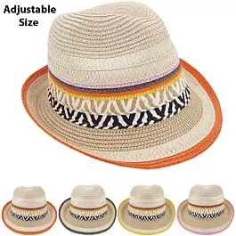 Dozen Wholesale Adjustable Multicolor Straw Party Trilby Fedora Hats