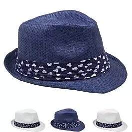 Dozen Wholesale Straw Trilby Fedora Hats with Ribbon Band
