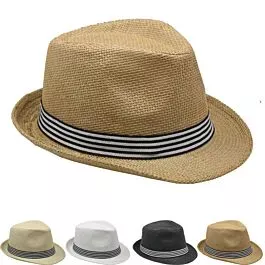Dozen Wholesale Straw Trilby Fedora Hats with Strip Band
