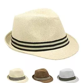 Dozen Wholesale Straw Trilby Fedora Hats with Striped Band