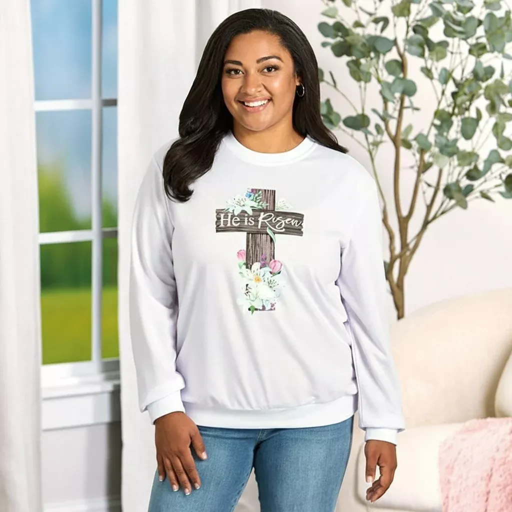 Easter He Is Risen Cross Sweatshirt