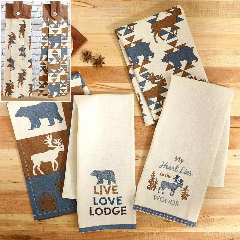 Embroidered Kitchen Towels Lodge Set of 2