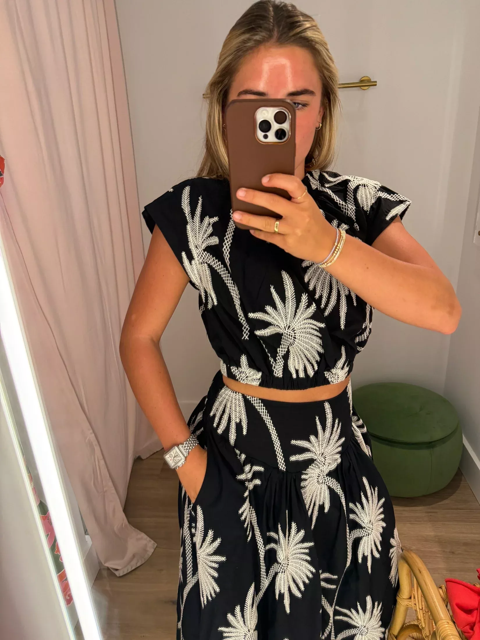 Embroidered Palm Tree Top