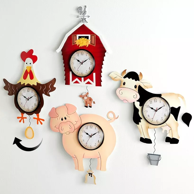 Farmhouse Barnyard Animal Pendulum Wall Clock