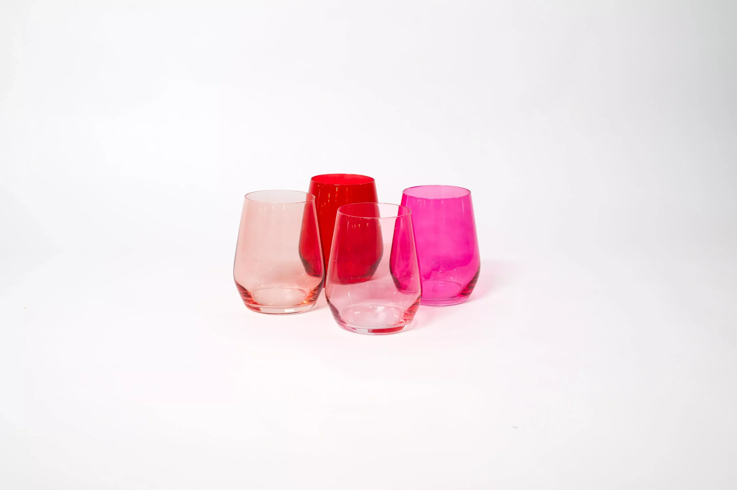 glasshauseco Red & Rose Collection - Stemless Ombre Set of 4 Colored Wine Glass