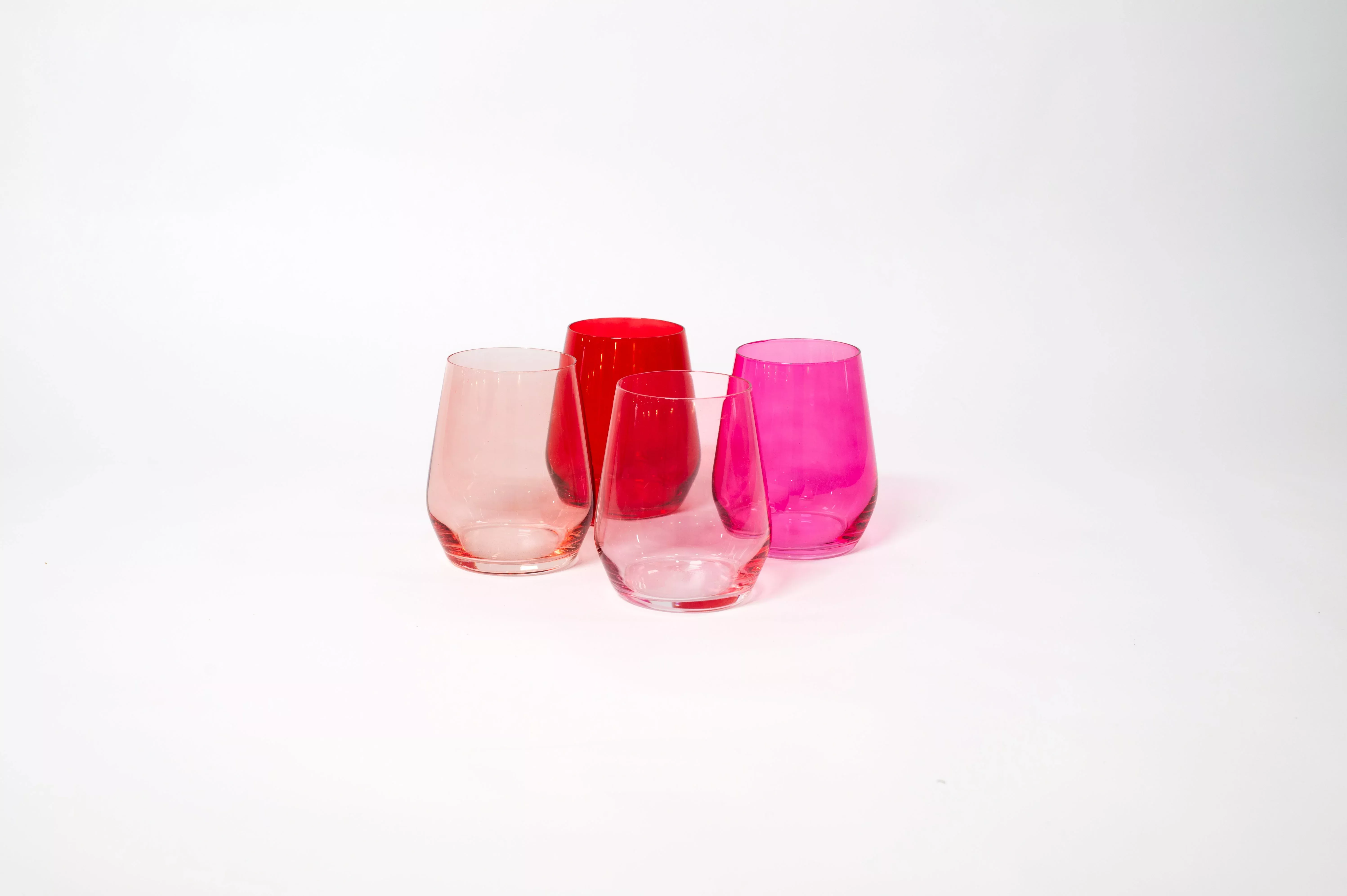 glasshauseco Red & Rose Collection - Stemless Ombre Set of 4 Colored Wine Glass