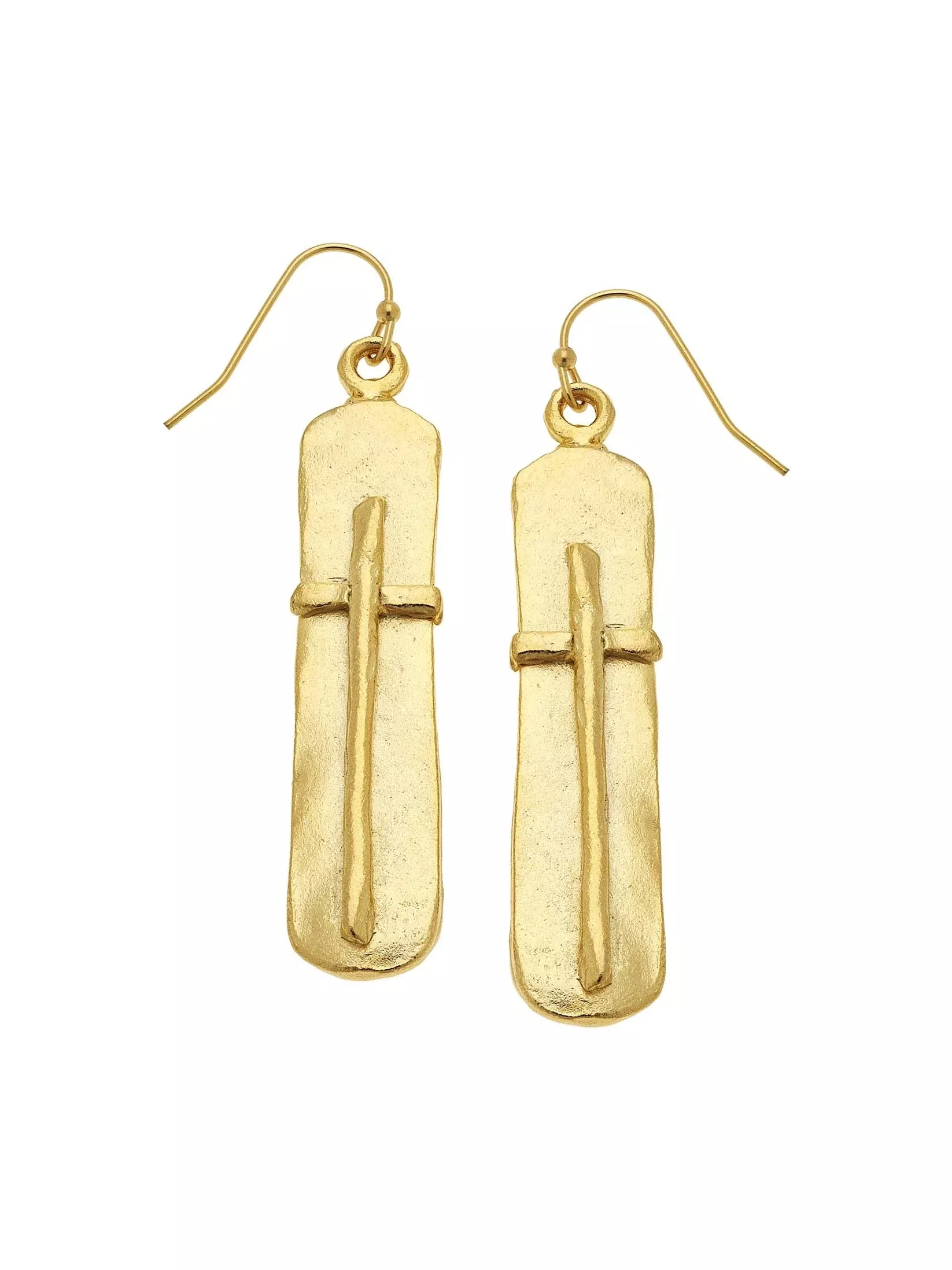 Gold Bar with Cross Earrings