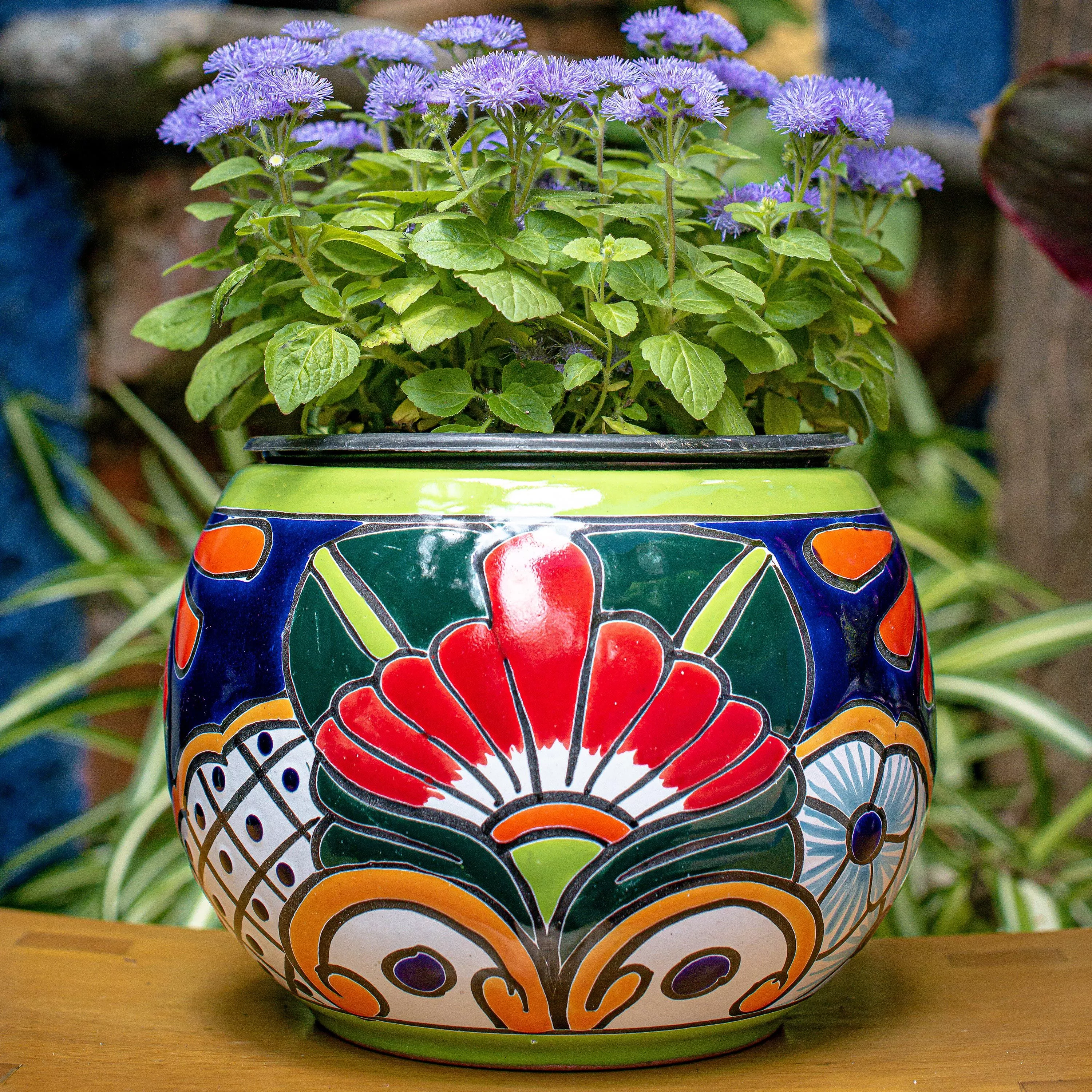Green Talavera Baul Planter, Medium