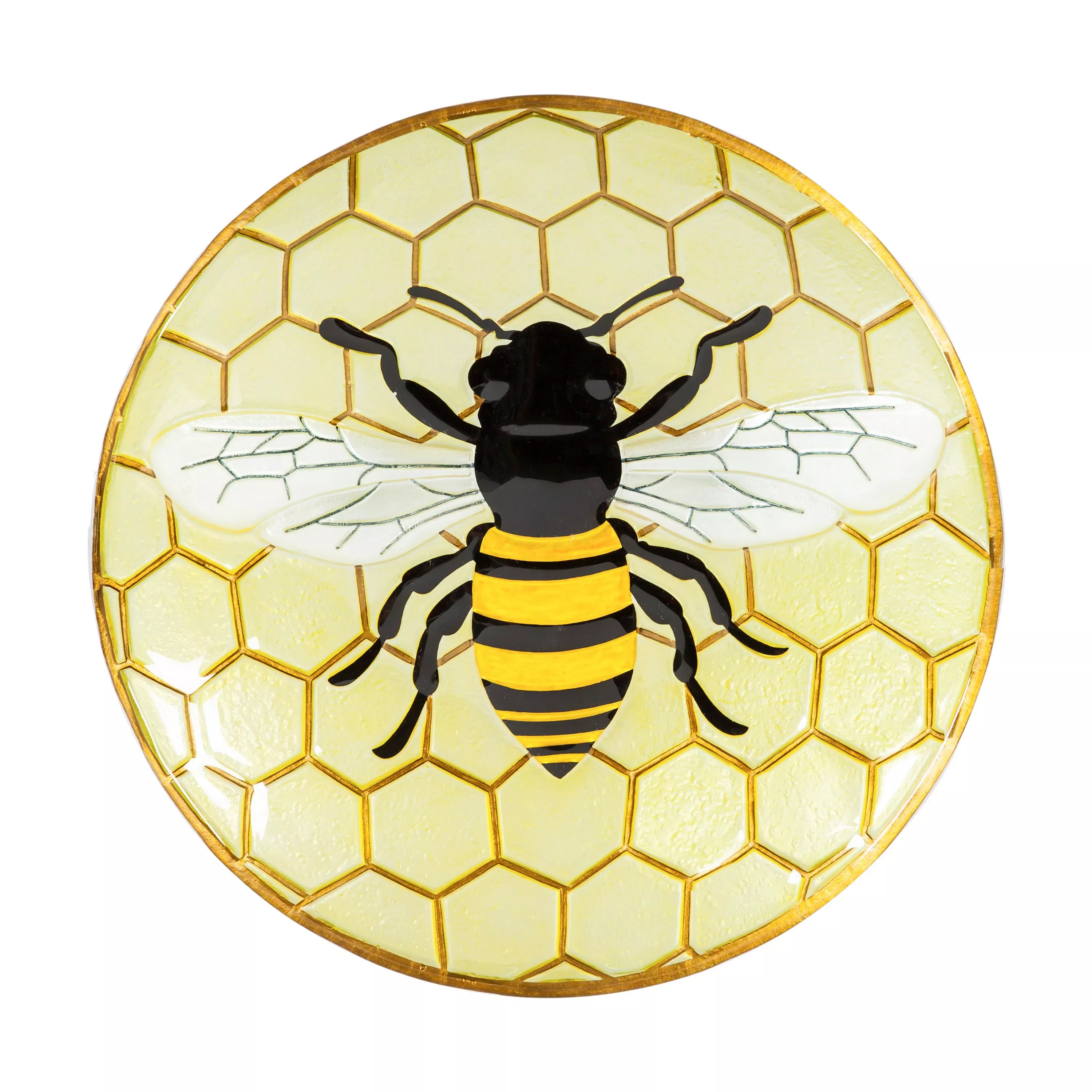 Happy Honey Bee Glass Birdbath Basin