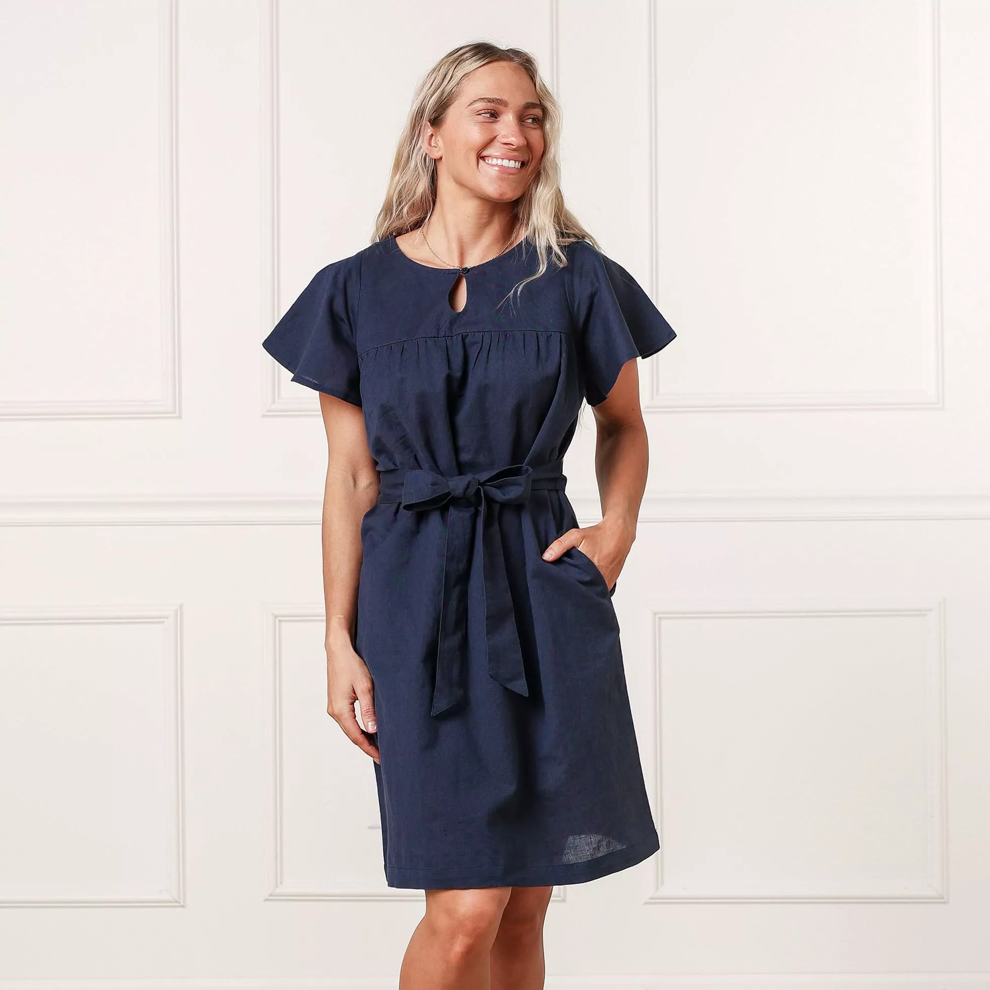 Hope & Henry Linen Keyhole Dress