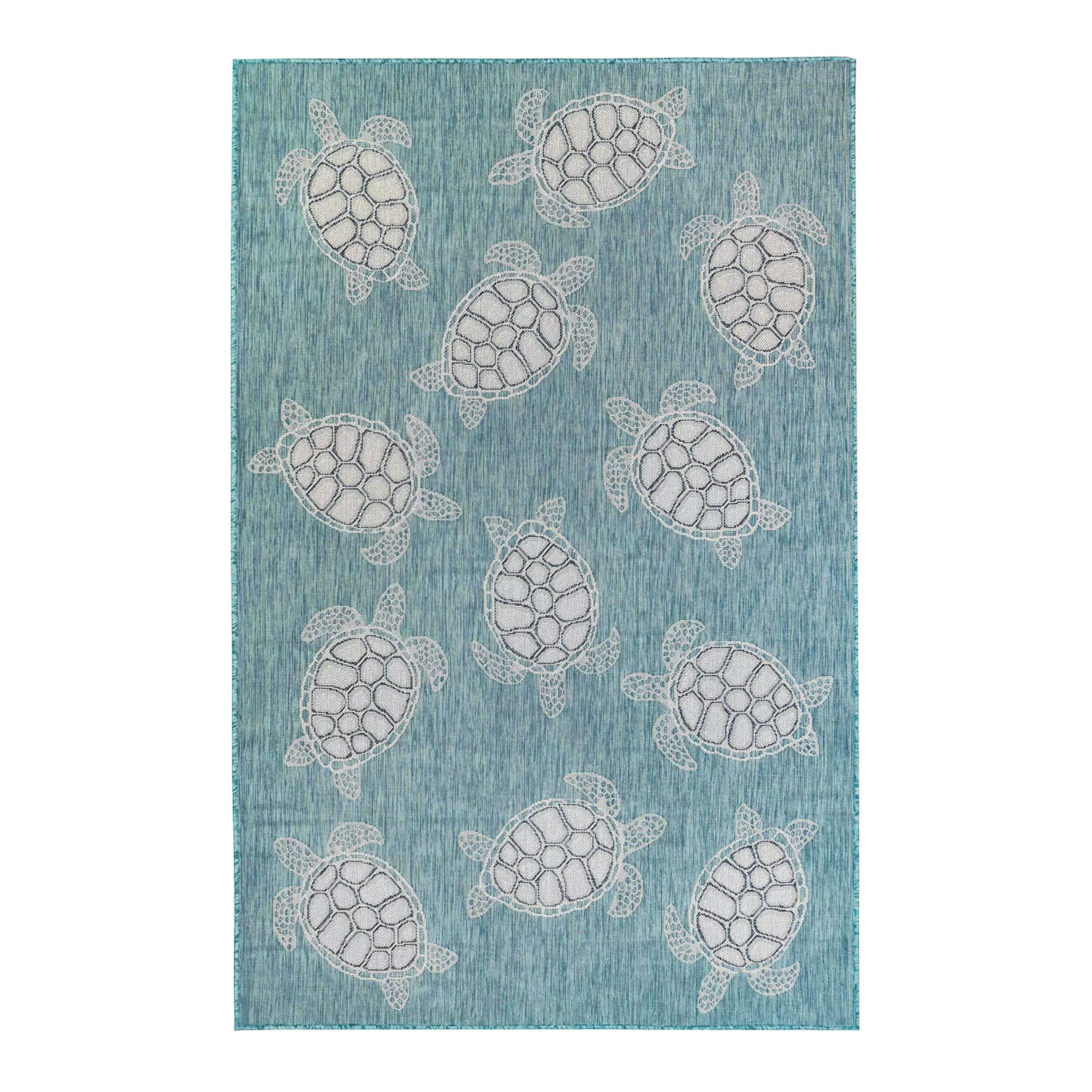 Indoor/Outdoor Textured Sea Turtles Polypropylene Rug, 6'6" x 9'4"