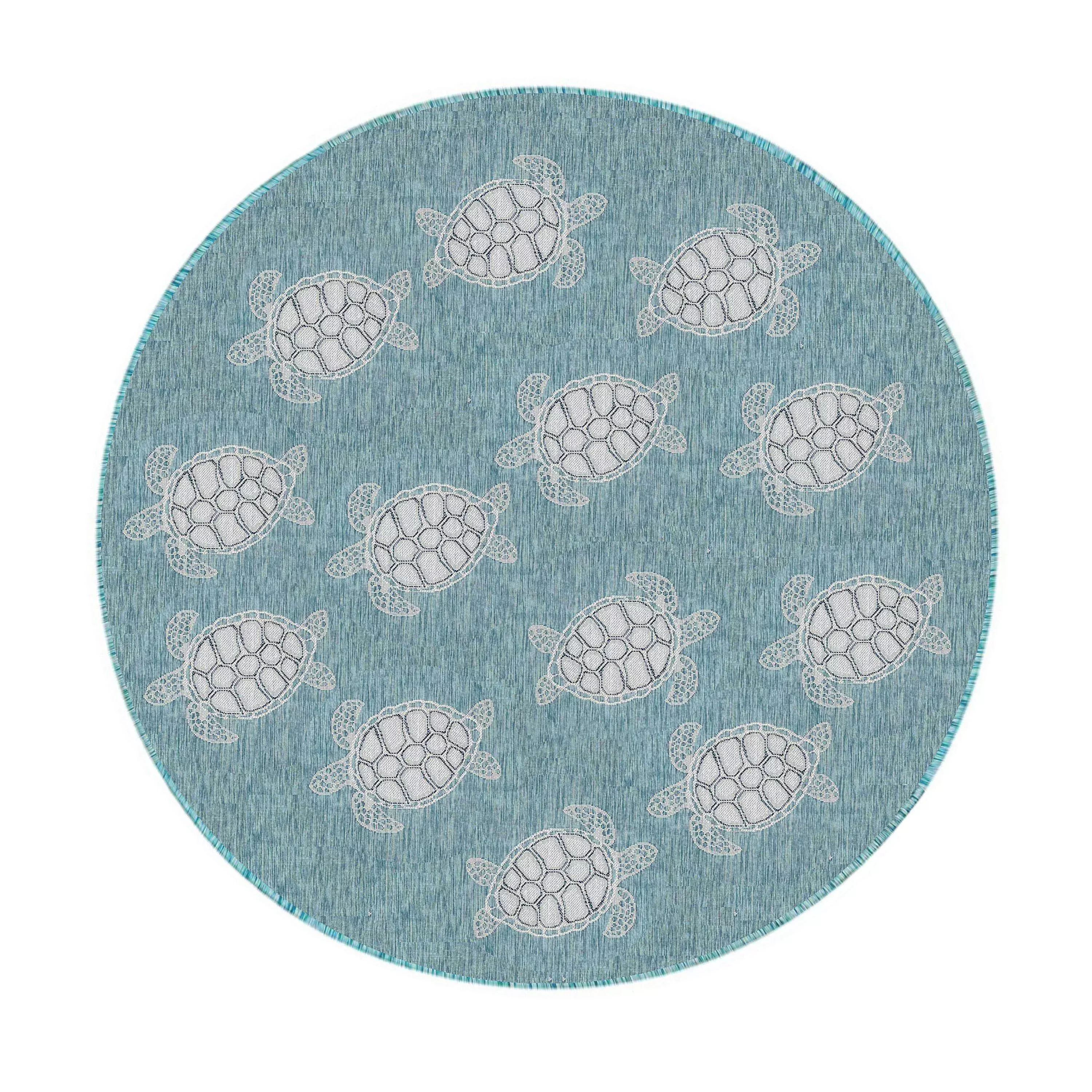 Indoor/Outdoor Textured Sea Turtles Polypropylene Rug, 7'10" Round