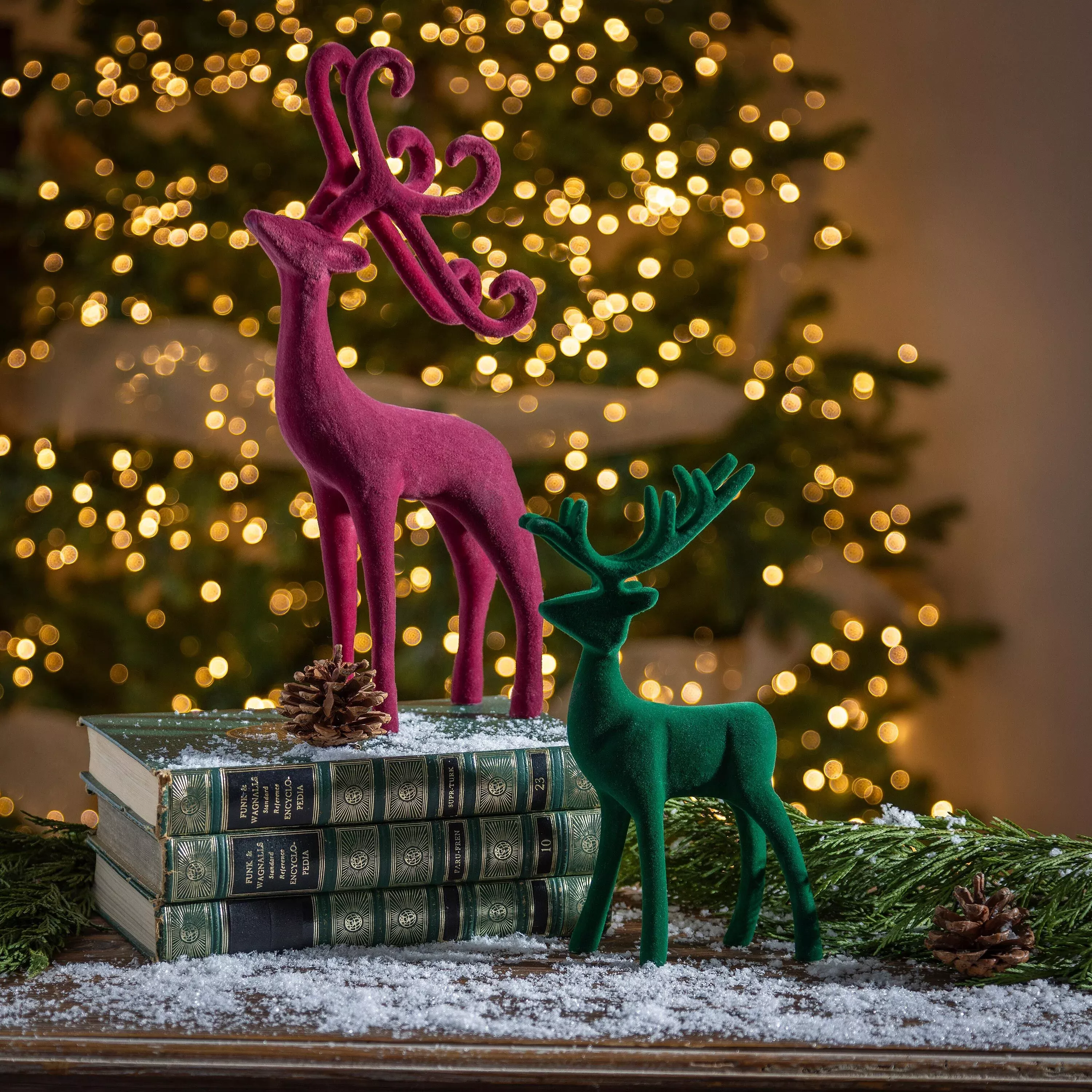 Joyful Traditions Table Decor Flocked Deer, Asst of 2