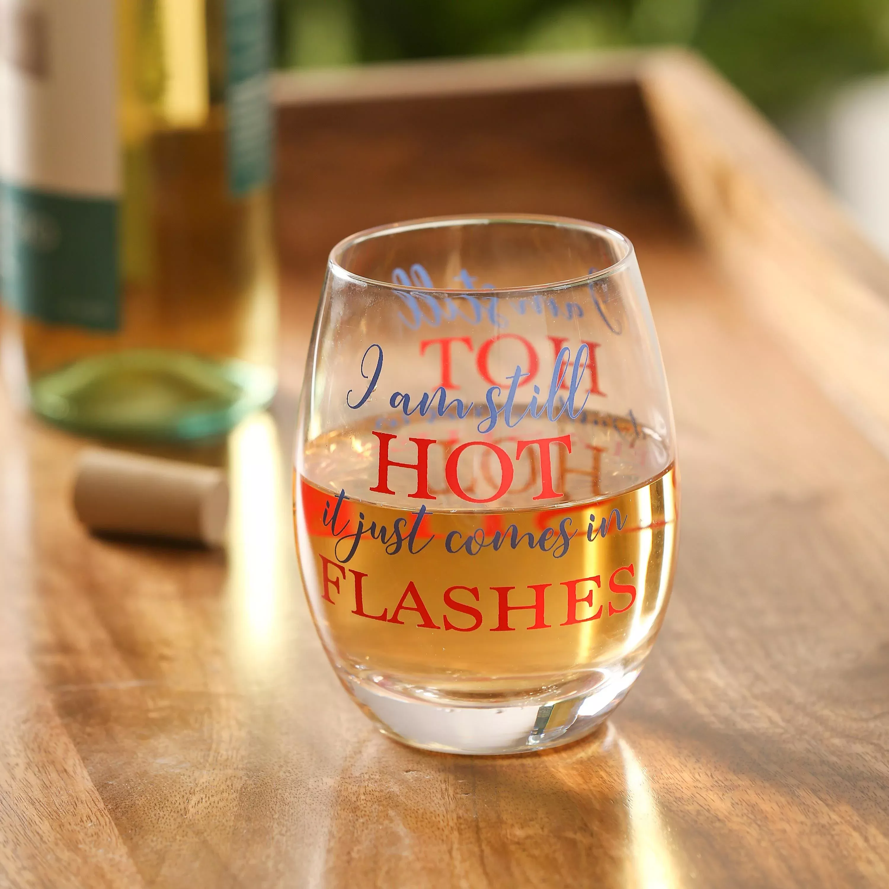Just for Laughs Wine Glass Stemless Glass, I Am Still Hot, 17oz, Gift Box