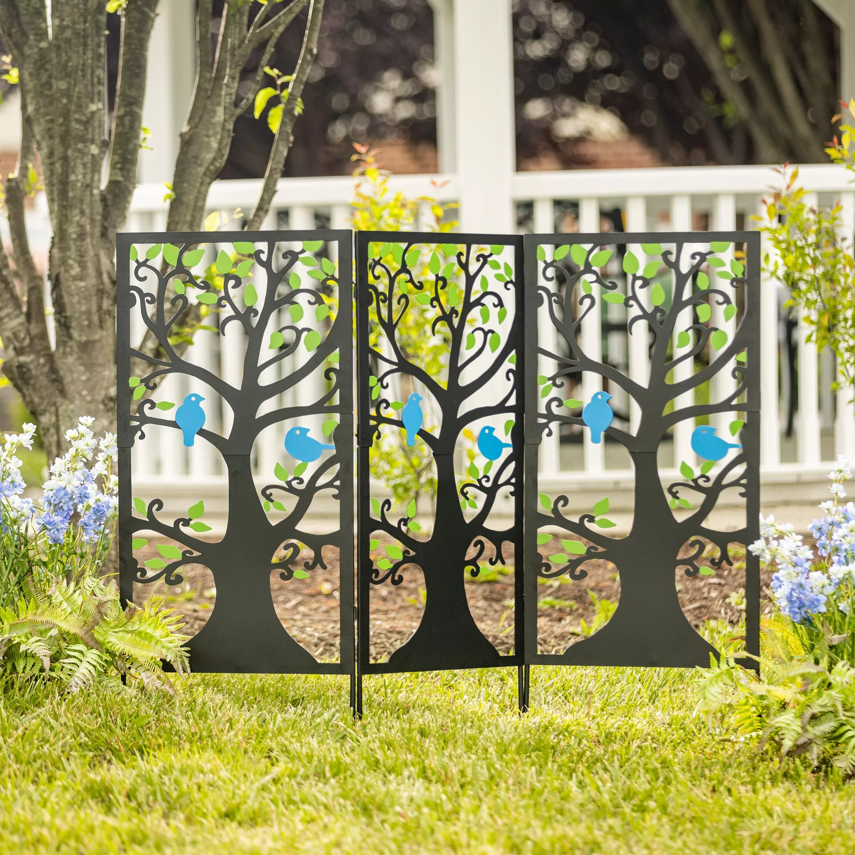 Laser-Cut Metal Bluebird Garden Screen