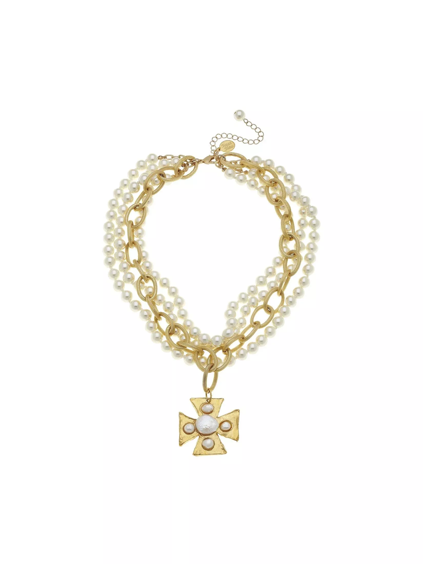 Multi Strand Cross Pearl Necklace