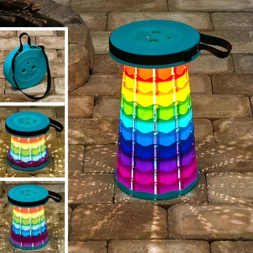 Portable Folding Stool With LED Light Height Adjustable Retractable