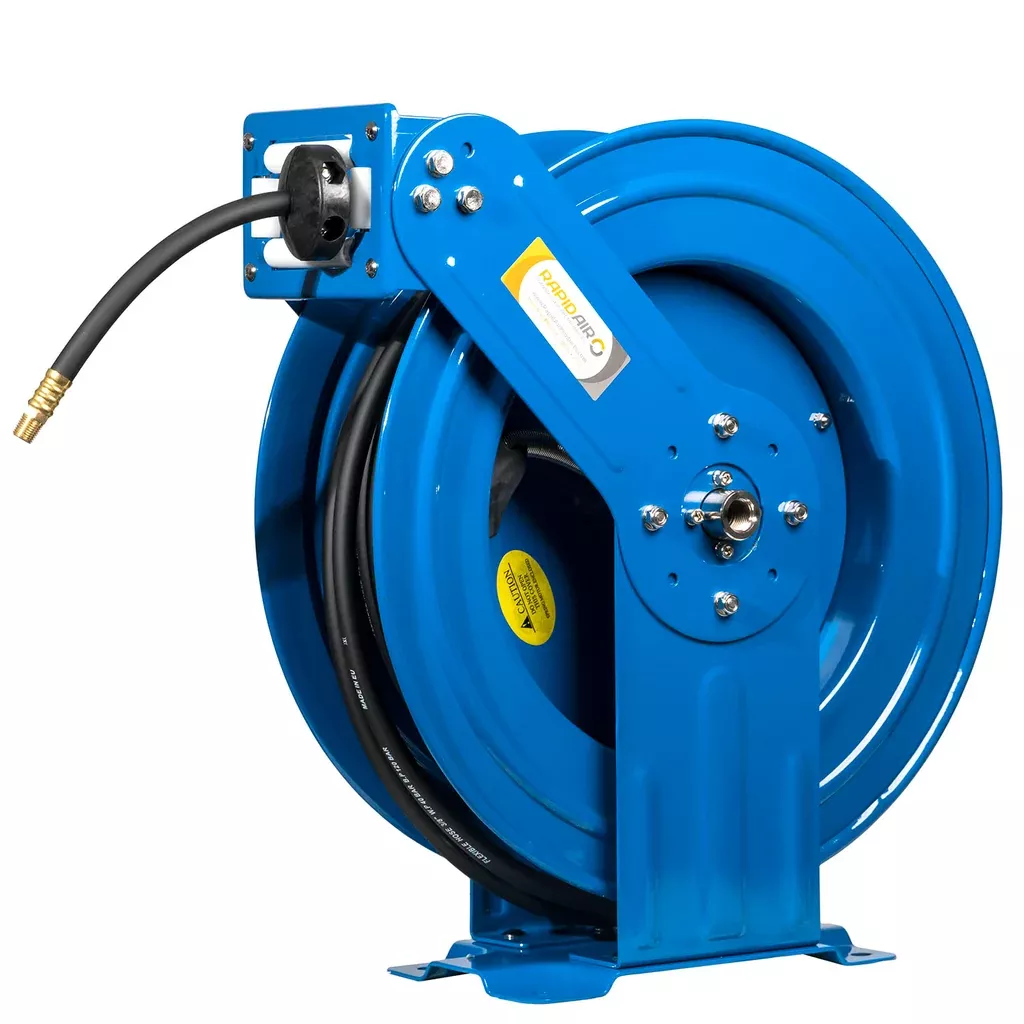 Rapidair 3/8" x 75' Dual Arm Steel Hose Reel 1/2" Inlet 1/4" Outlet R-03075