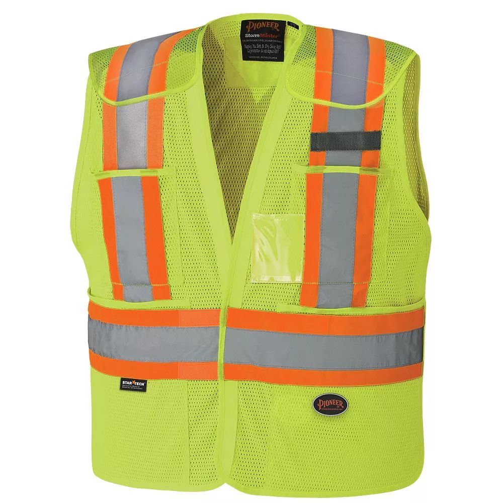 Safety Vest - Pioneer Hi-Viz Yellow /Green Poly Mesh Drop Shoulder Tear Away Vest, 6933