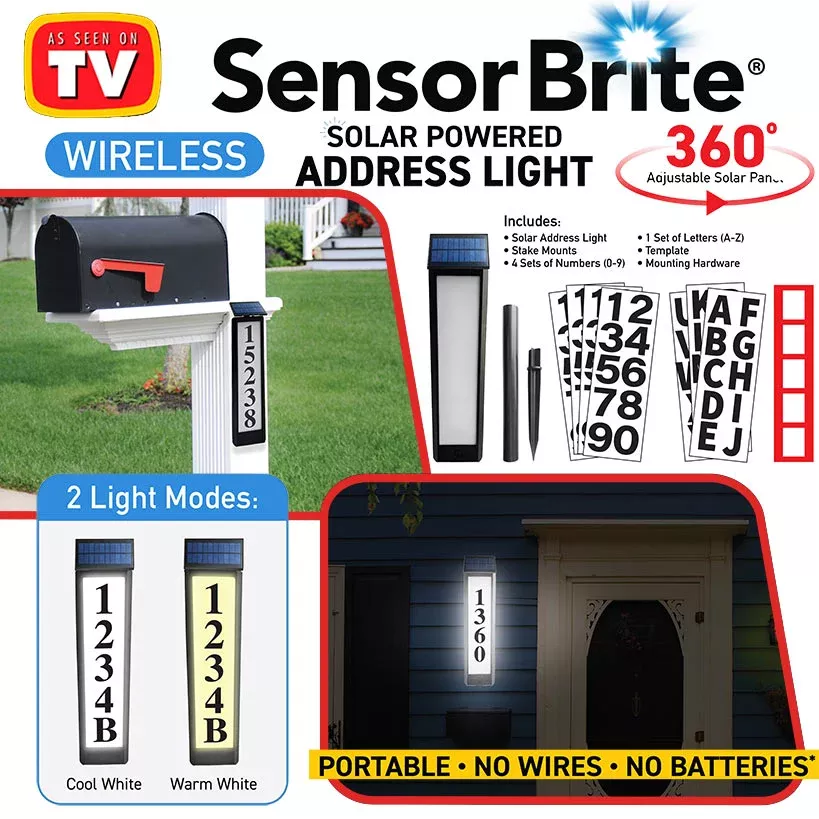 Sensor Brite Solar Powered, Adjustable, House Address LED Light