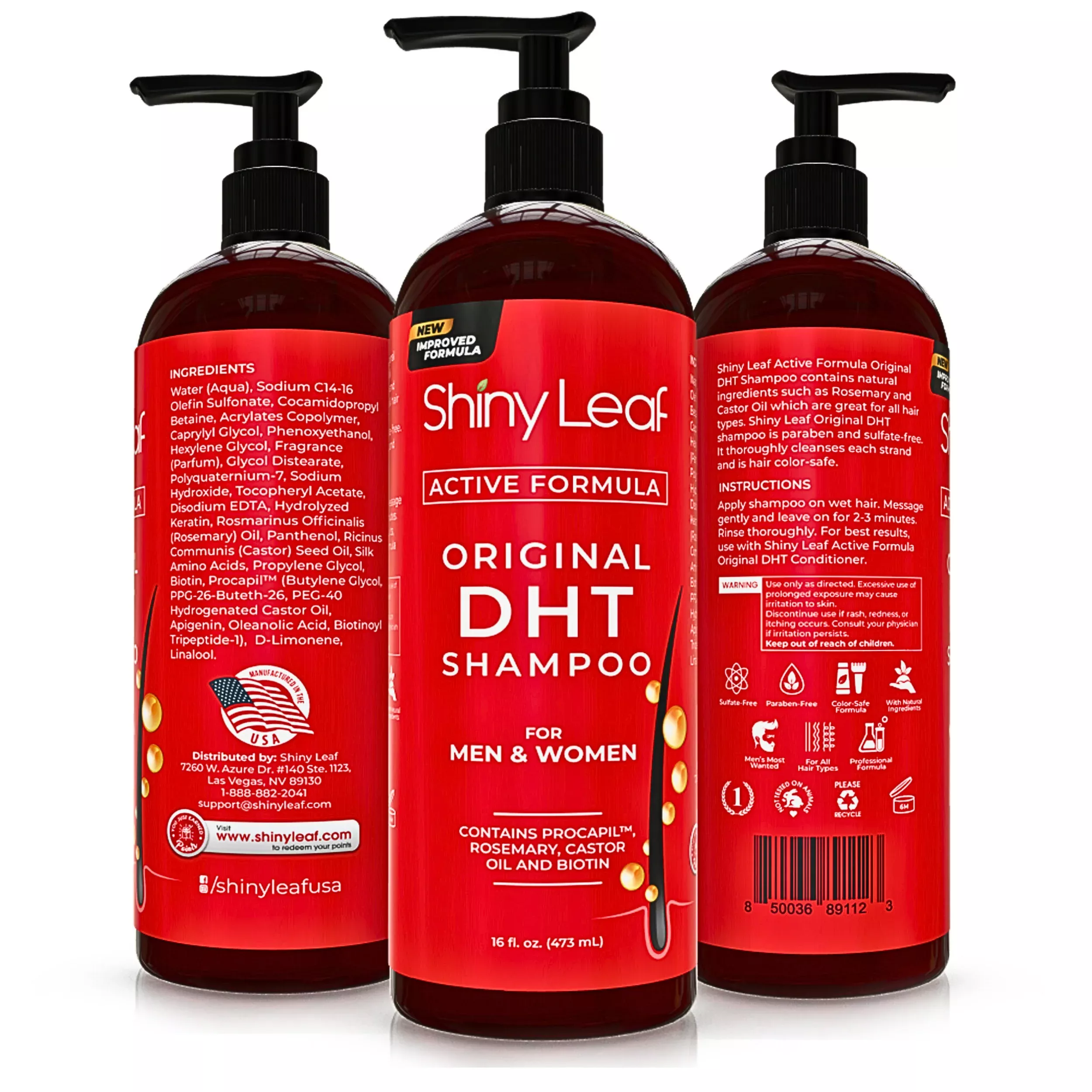 Shiny Leaf DHT Blocker Hair Loss Shampoo 16 oz, Active Formula For Hair Growth With Biotin